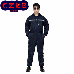 涤丝带帽连体衣套装 男工作服防尘机修喷漆喷砂工厂车间劳保厂服