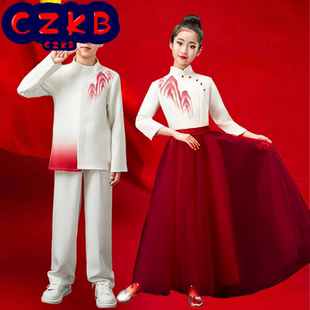 小学生朗诵演出服红色主题爱国儿童诗歌演讲比赛服装冬季元旦合唱