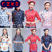 阿庆嫂演出服采茶服女中老年秧歌服舞蹈成人碎花村姑服装 茶园服装