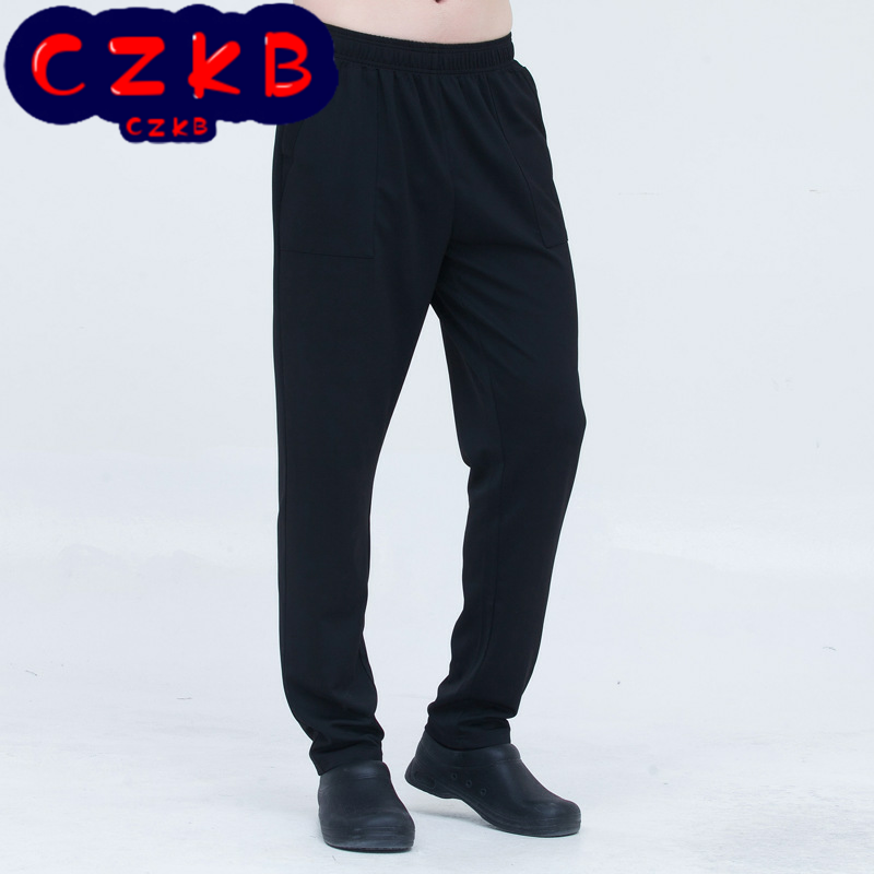 酒店餐饮饭店厨师工作服裤子男服务员保洁员工作裤女弹力黑色裤子