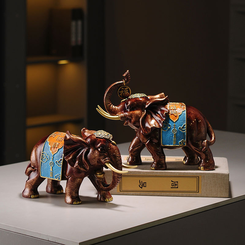 吉祥大象摆件一对开业礼品客厅玄关电视酒柜办公室工艺装饰品