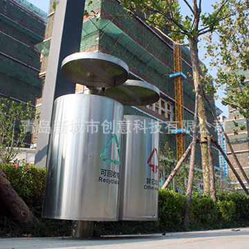 不锈钢垃圾桶户外圆形环卫果皮箱分类垃圾箱双桶城市街道家具定制
