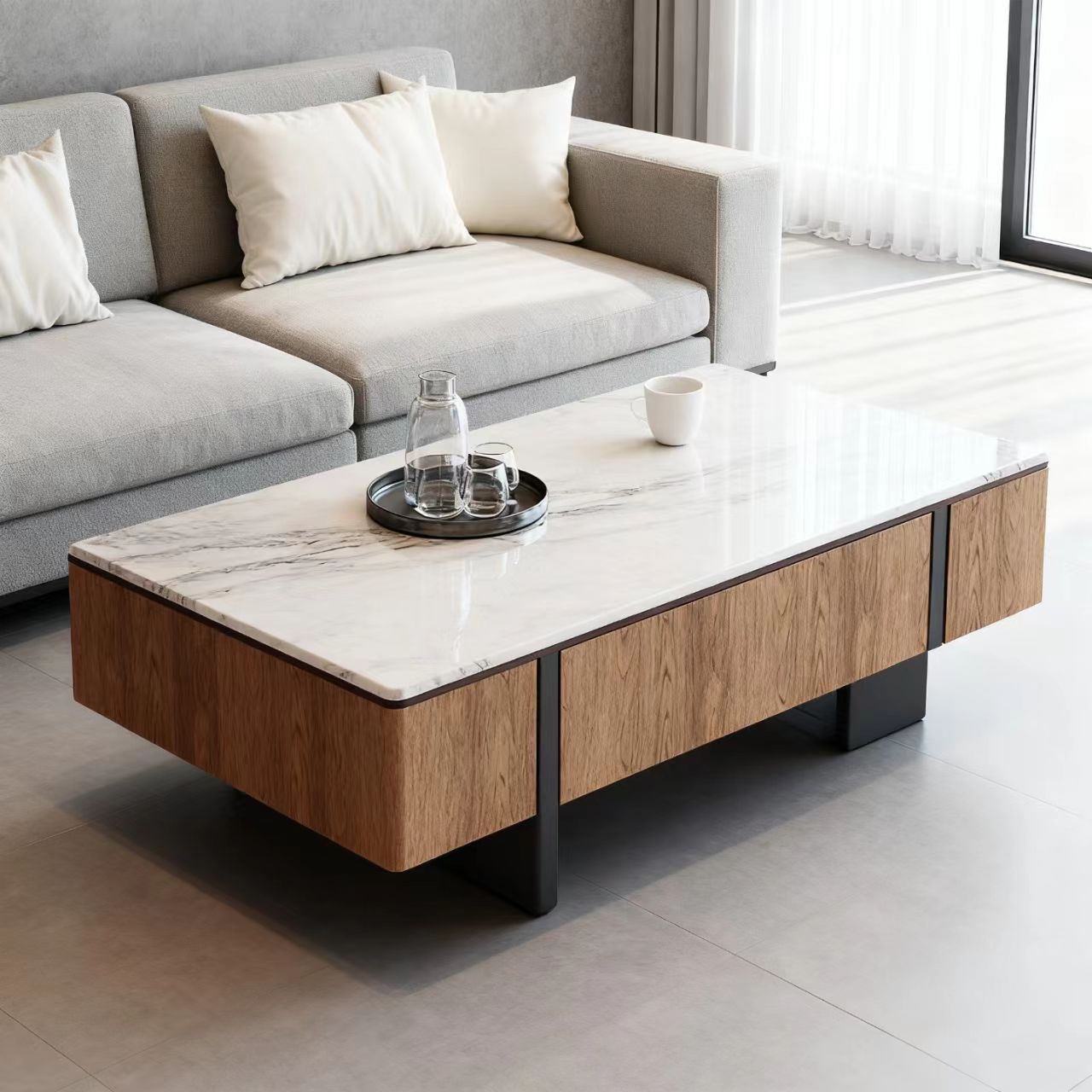 意式极简微晶石茶几简约现代轻奢高级感设计师小户型客厅岩板茶几