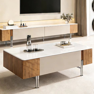 玥美居现代简约微晶石茶几电视柜组合客厅长方形可储物设计款边几