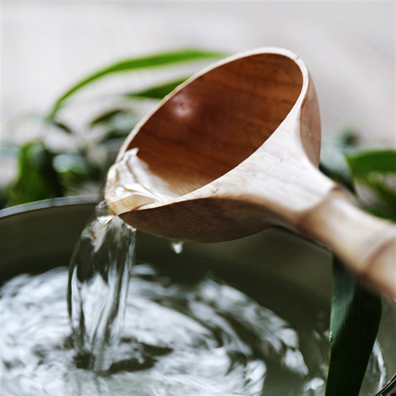 日式长柄水瓢实木竹节手柄米瓢大汤勺粥勺厨房木勺子木桶桑拿水勺