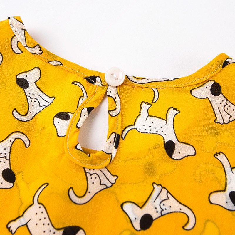 女童真丝连衣裙黄色小狗宝宝夏季桑蚕丝小女孩公主裙子儿童装韩版