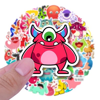 50张卡通快乐有趣的动物小怪兽贴画笔记本电脑滑板吉他电动车贴纸