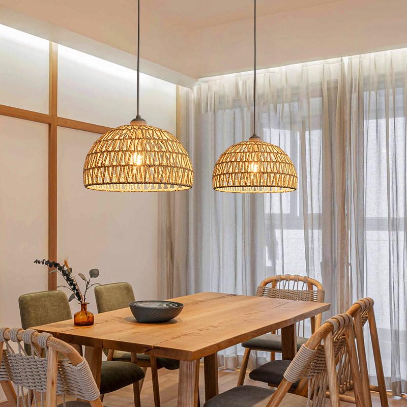 日式藤艺餐厅吊灯原木奶油风卧室床头阳台复古民宿吧台麻绳吊灯