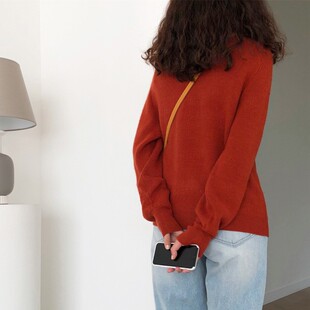 复古chic砖红色毛衣女秋冬内搭纯色兔绒软糯铁锈红针织衫长袖上衣