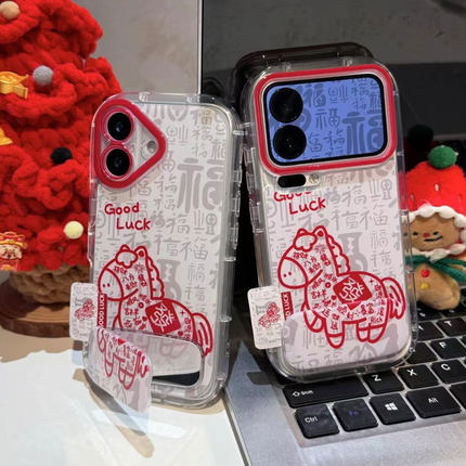 新年百福发财小马新款马年适用苹果17Pro手机壳iPhone16max13小米15华为mate80pura70k90note14荣耀400magic8