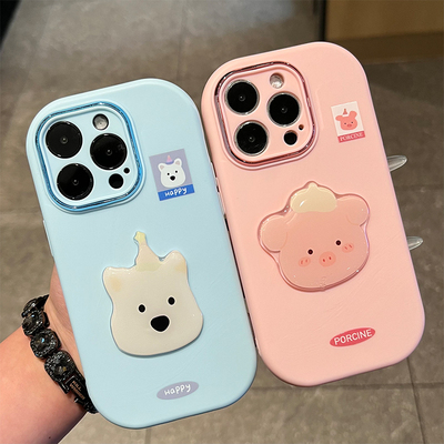 情侣西高地粉猪贴件新款适用苹果17Pro手机壳iPhone16max小米15华为mate70pura80k60note14opopreno13荣耀300
