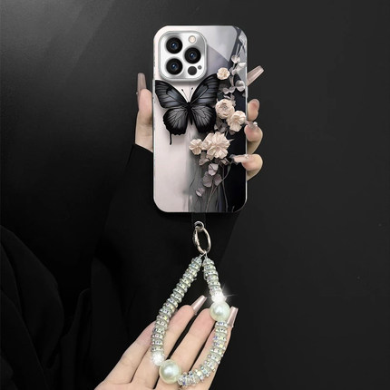 复古蝴蝶电镀玻璃新款适用苹果17Pro手机壳iPhone15max小米16华为mate70pura80k60opporeno14荣耀300x100s30