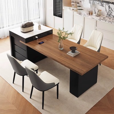 意式岩板岛台餐桌一体家用可伸缩