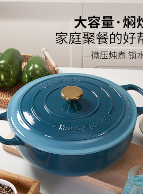 YANZAO/焱造马萨系列28cm焖炒锅珐瑯铸铁炖锅炒锅盅汤锅砂锅煲炖