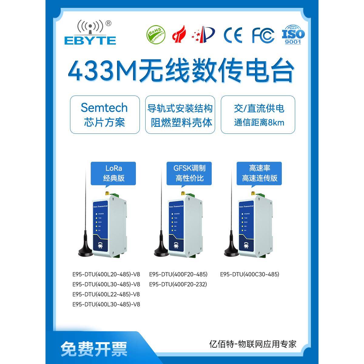 Rs485无线收发器数字无线电433通信模块Gfsk射频远程Lora物联网通
