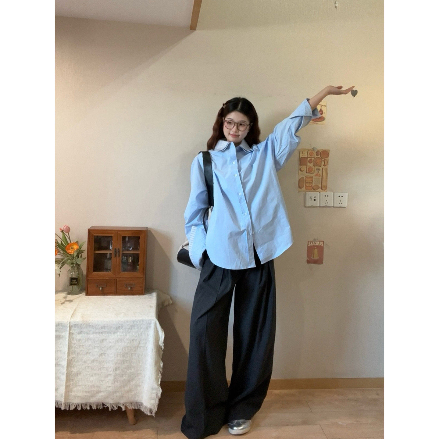 赫度 经典翻领时尚宽松简约春秋外套韩版休闲慵懒风松弛感衬衫女