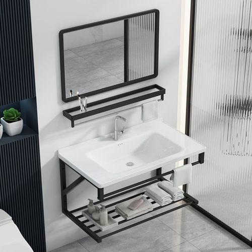 阳台挂墙式洗手盆卫生间一体陶瓷洗脸盆不锈钢支架洗漱池防水加深