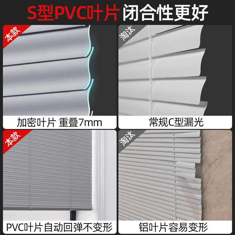 pvc免打孔百叶窗帘卷帘卫生间厕所防水阳台百折帘浴室百褶遮阳帘