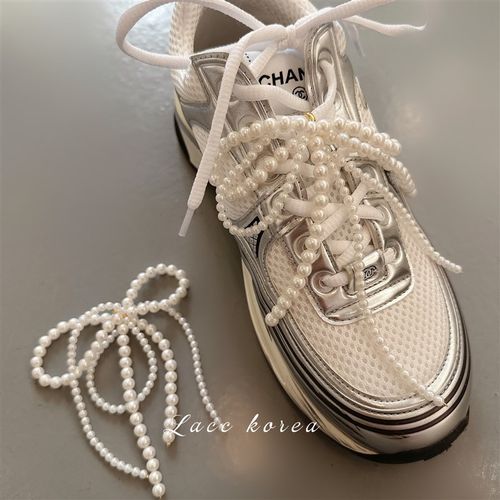 小众设计鞋带配饰时髦蝴蝶结珍珠串珠鞋带2024新款ins韩系鞋扣花