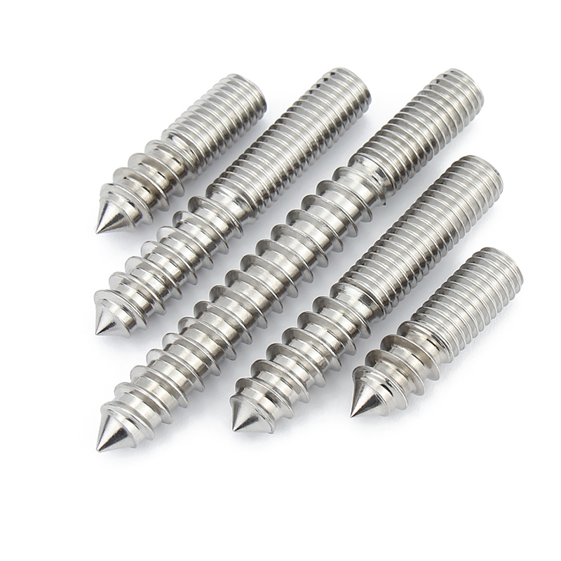 304不锈钢内六角双头牙尖尾螺丝一头螺纹一头紧定自攻螺钉M4/5/6