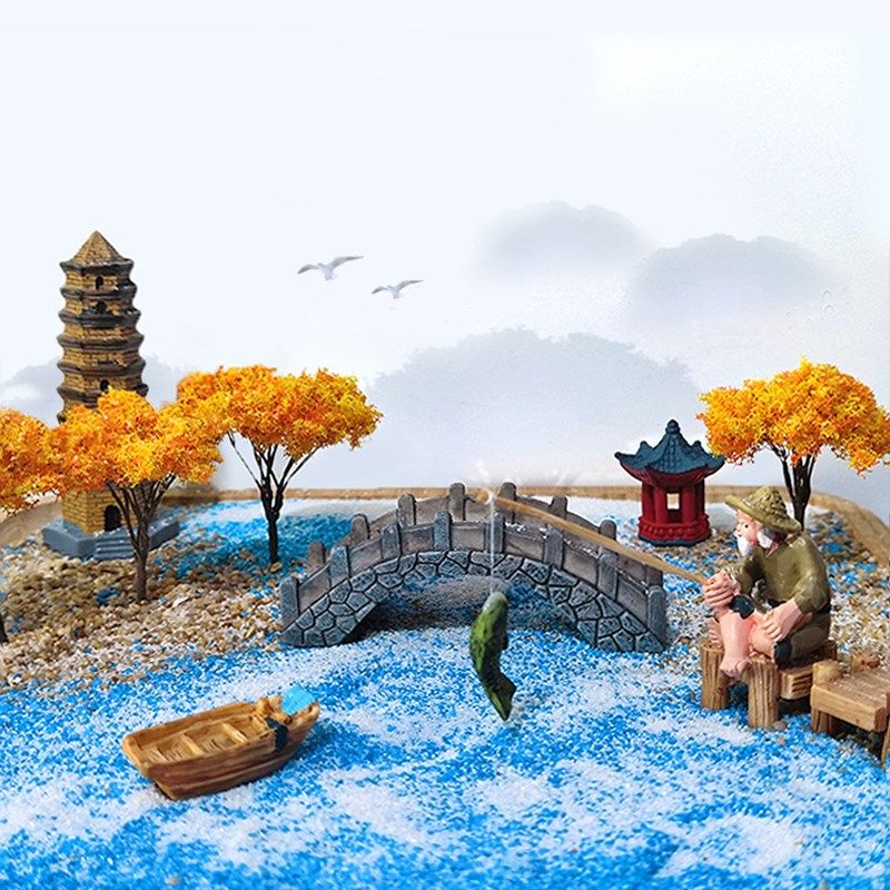 孤舟蓑笠翁江雪渔翁垂钓场景模型微景观盆景造景装饰沙盘diy摆件,婴童用品,摇篮,淘宝优惠券,粉丝福利购,淘宝优惠卷