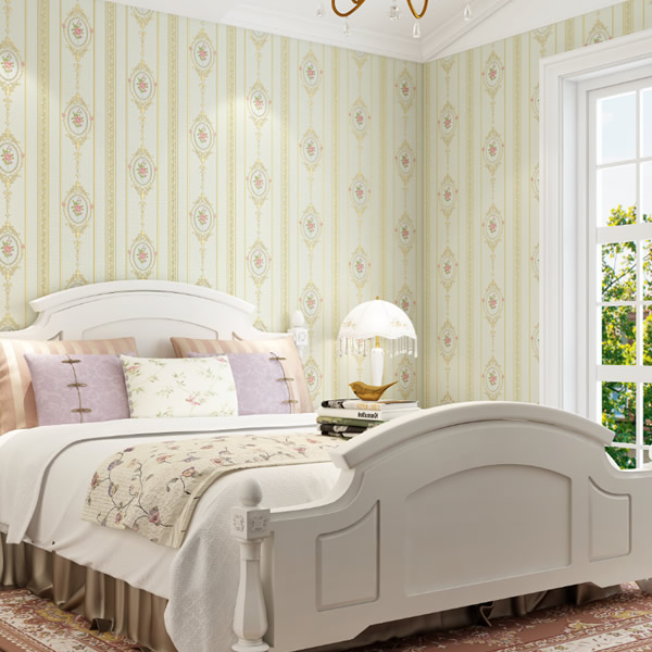 4D立体加厚浮雕无纺布墙纸田园小花温馨卧室客厅背景墙竖条纹壁纸