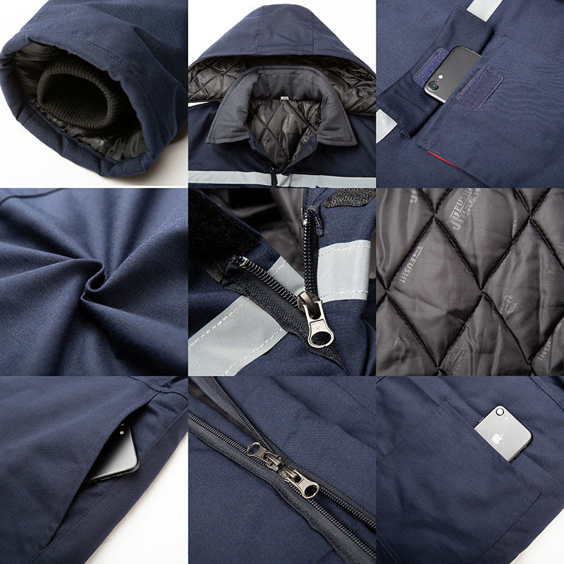 冬季劳保棉袄棉裤连身长版加厚防寒保暖防护衣棉衣冷藏库船衣套装