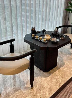 新中式国风阳台小茶桌2024新款实木黑色海棠桌现代简约小户型茶台