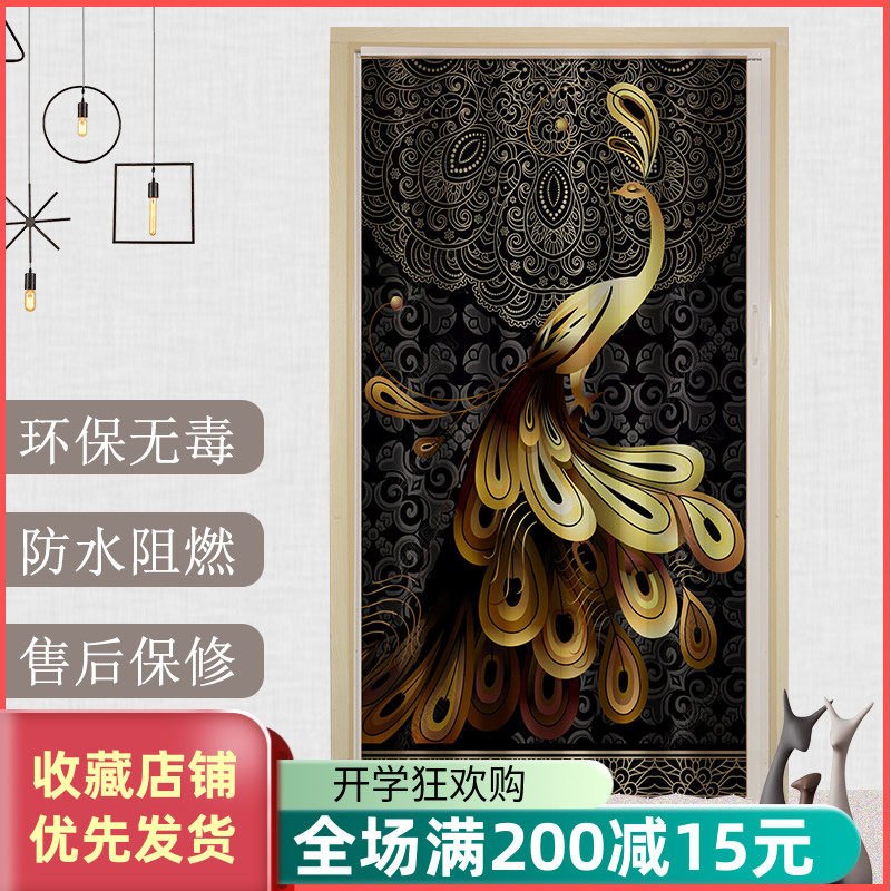 PVC折叠推拉印花商场移门开放厨房阳台厕所门P帘防水防火隔断空调
