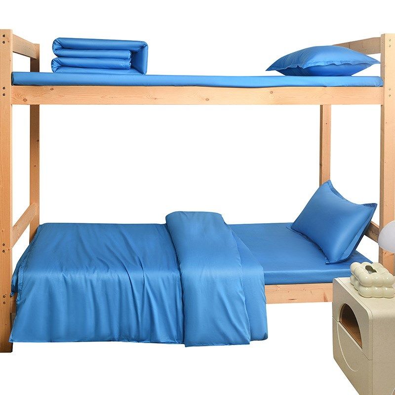 单人宿舍三件套纯棉60支宝蓝色被套床单养老院学生学校床上用品