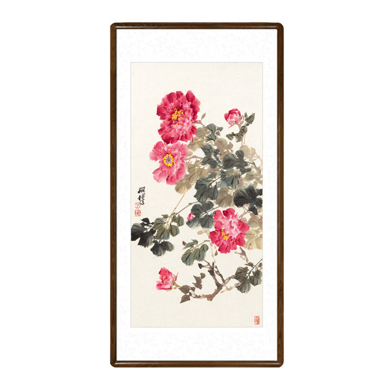 国画牡丹画花开富贵字画客厅入户玄关装饰画过道竖版壁画书房挂画