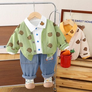 男童套装春秋2025新款秋季儿童洋气开衫一M岁婴儿2宝宝3长袖衬衣