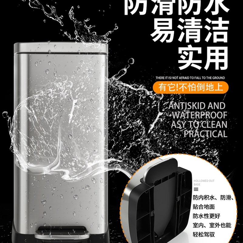 新款脚踏式不锈钢垃圾桶大容量厨房家用30L酒店公共大号50L防水带