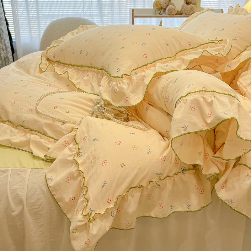 韩式公主风床裙款四件套花边被套床单笠非全棉三件套床上用品
