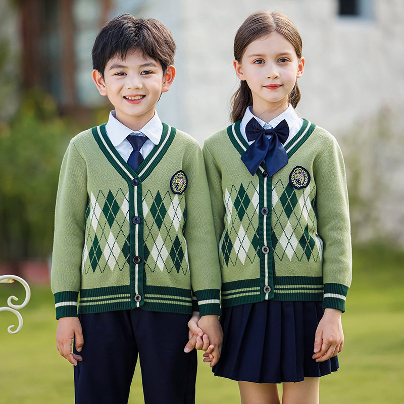 英伦风校服套装小学生毛衣开衫春秋装男女儿童演出班服幼儿园园服