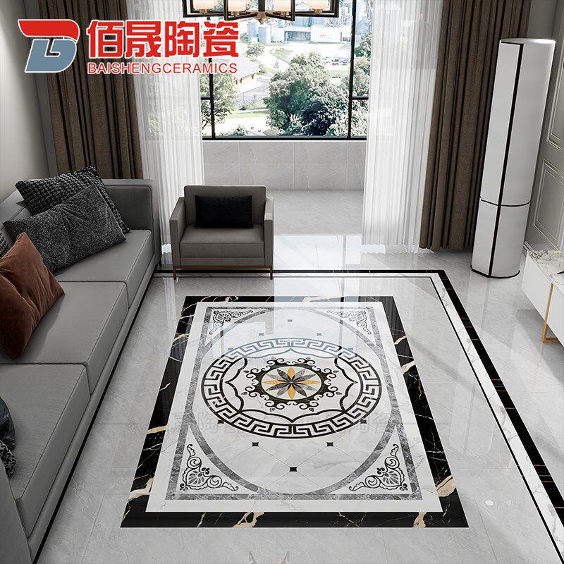 现代简约客厅拼花地砖走廊过道造型地板砖入户玄V关拼图瓷砖定制