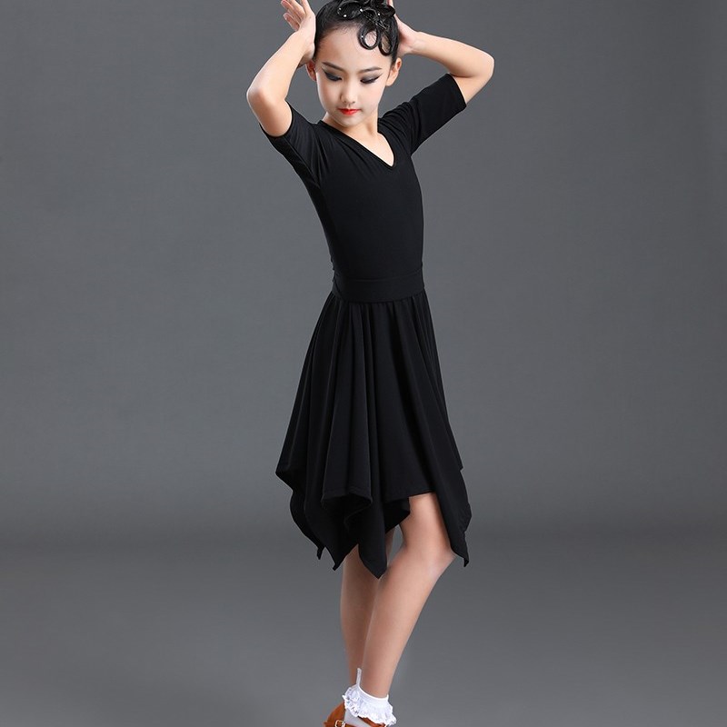新款网红不规则拉丁舞服装女儿童练功服少儿表演比赛规定服装