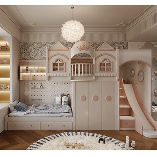 上下床城堡床女孩高架床酒店民宿儿童房全屋定制实木英伦风公主床