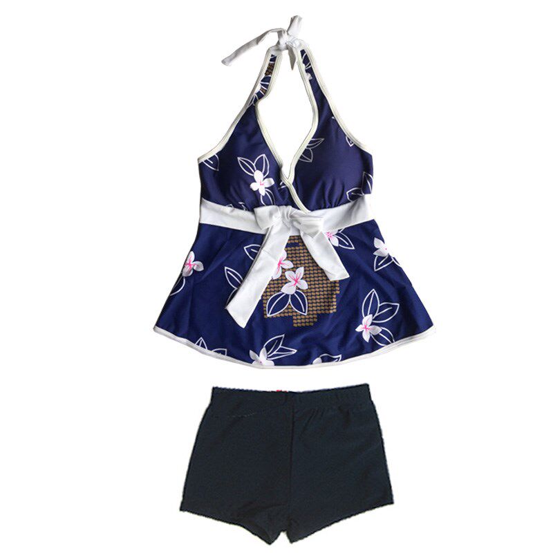 女士分体游泳衣两件套平角泳裤保守显瘦遮肚腩中年妈妈泳装泡温泉