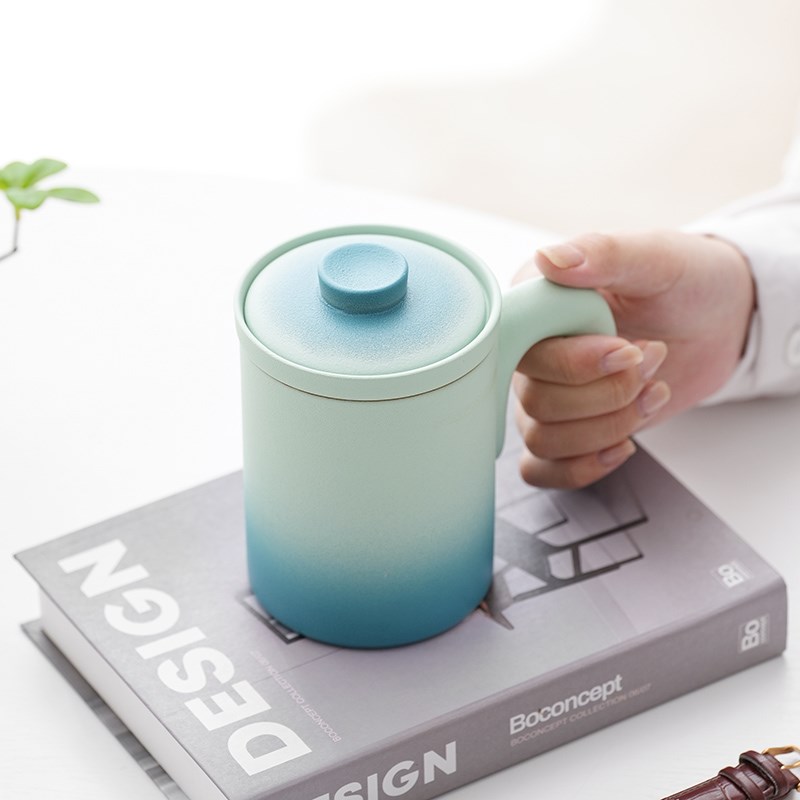陶瓷杯子带盖马克杯定制logo情侣水杯对杯套装一对办公室过滤茶杯
