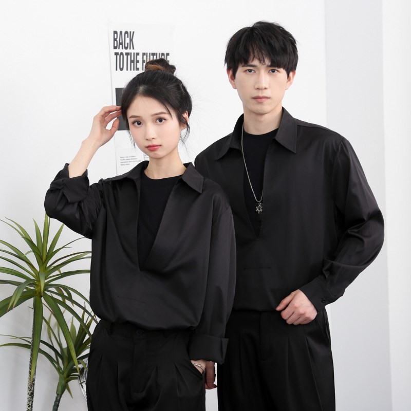 酒吧发型师理发店廊时尚商务美发师秋冬长袖衬衫工作服男定制logo