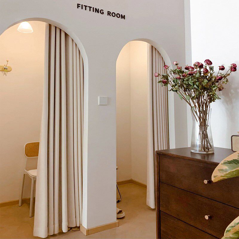 服装店试衣间门帘高级感奶油风更衣室遮挡帘衣帽间免打孔隔断布帘