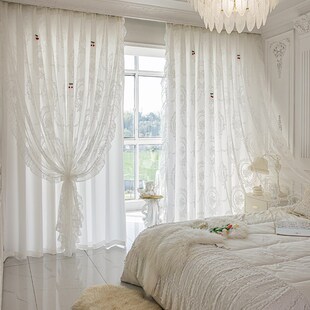 法式白色蕾丝2025新款窗帘公主风双层纱帘透光不透人卧室飘窗门帘