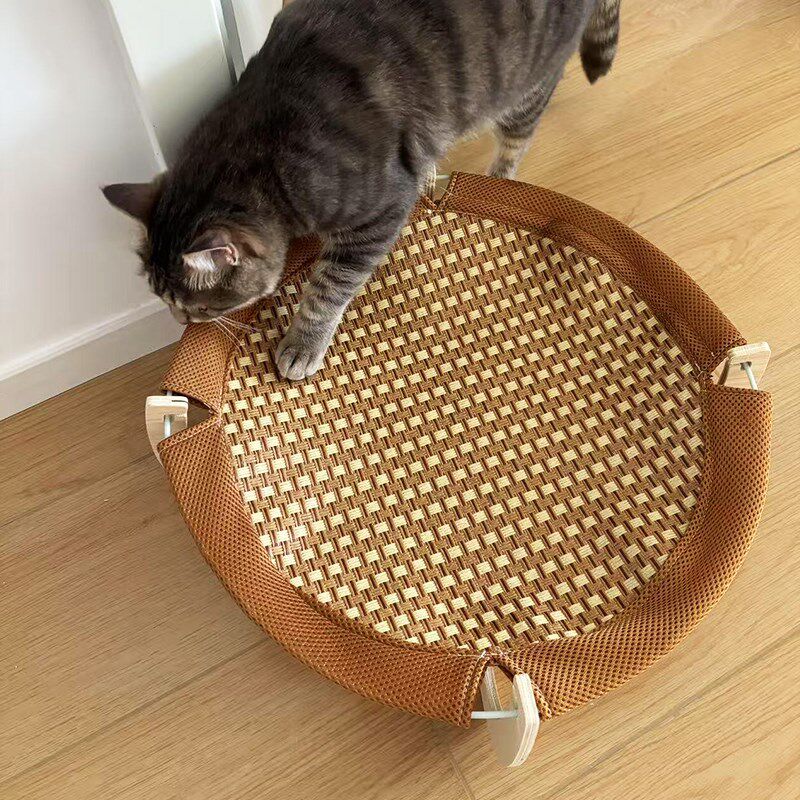 宠物圆形猫窝夏季凉席圆脚行军床猫床冰凉感藤床清凉舒爽狗窝冰垫