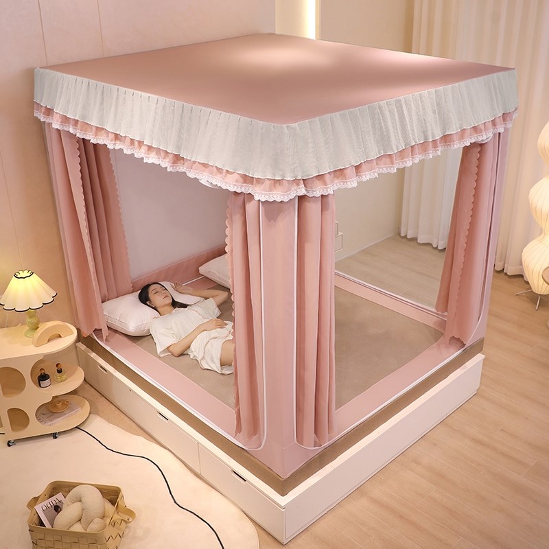 双层遮光蚊帐1.5m床帘一体式全封闭公主风床幔1.8米床蒙古包家1