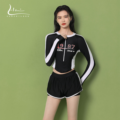 分体泳衣女温泉2024新款保守显瘦遮肚游泳馆专用长袖防平角泳装女