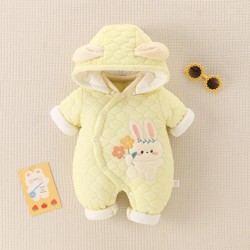 婴儿加厚连体衣连帽秋冬季宝宝棉袄套装外出服抱衣新生儿保暖哈衣