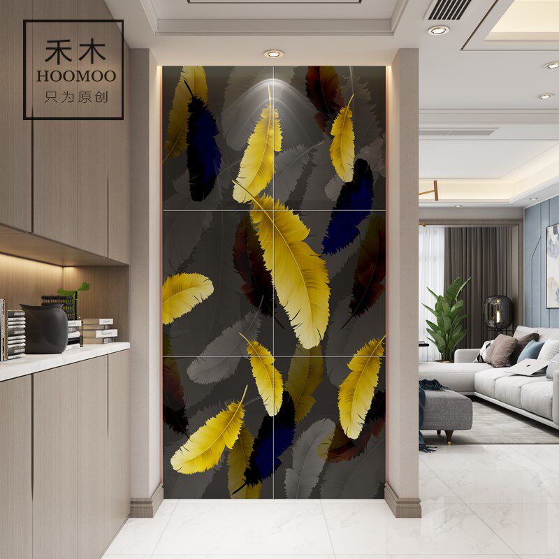 羽毛瓷砖美式现代玄关电视背景墙微晶石影视墙砖客厅装饰边框