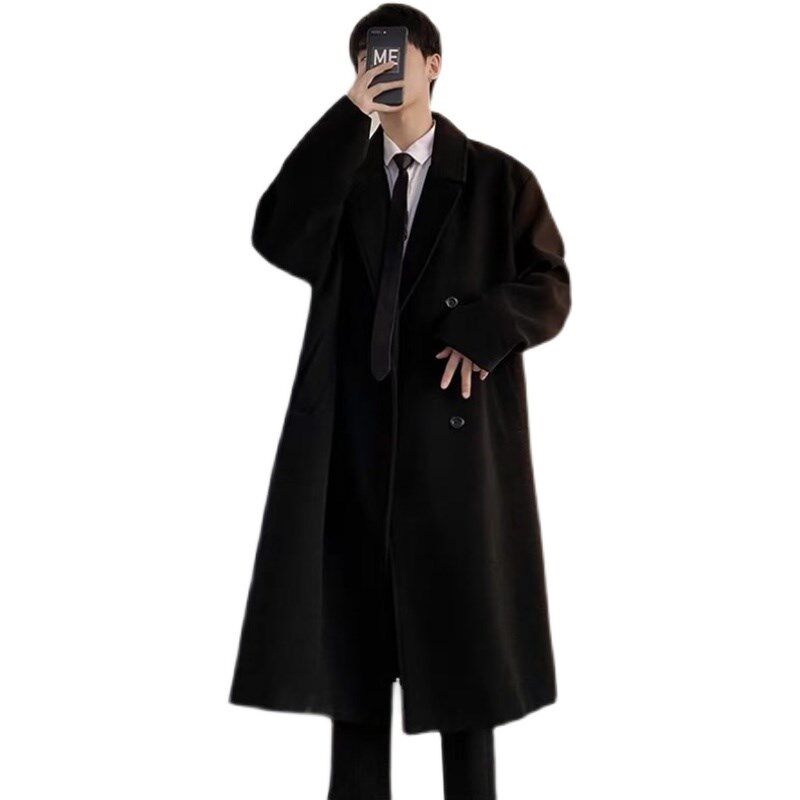 2024秋冬季过膝风衣套装男士韩版搭配帅气一套毛呢长款大衣三