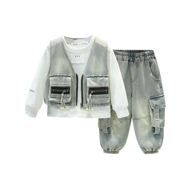 男童秋季牛仔套装儿童时髦帅气潮装中小童男宝春秋洋气炸街三件套